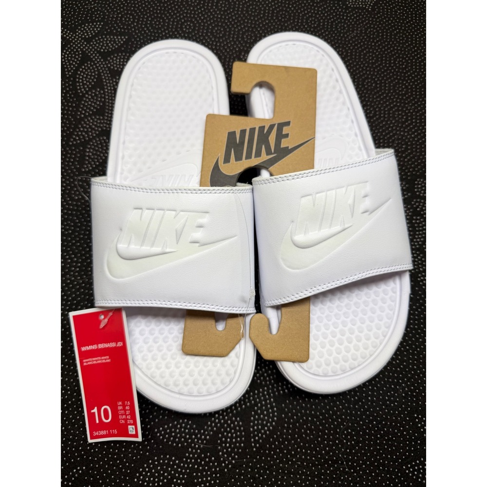 Nike Womens Benassi JDI Slides White White Sandals 343881-115 Size 10